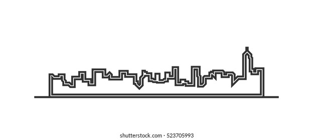 Simple line of city landscapes in vector illustration on white background
