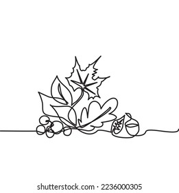 Simple line from collection of fallen leaves in autumn for bottom frame and corners. Vector illustration of leaves in autumn. Maple leaves line art in autum. Contour drawing. Minimalist art Eps10.