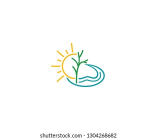 simple line combination of beach elements illustration logo