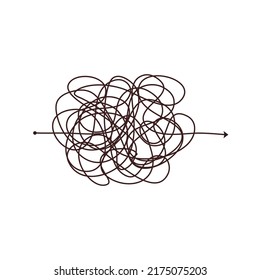 Simple line and complex easy way. Scribble doodle chaos mindset. Problem solving, difficult line. Vector hand drawn concept path.