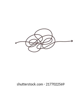 Simple line and complex easy way. Scribble doodle chaos mindset. Problem solving, difficult line. Vector hand drawn concept path.