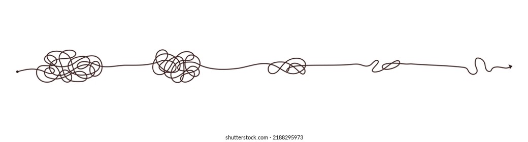 Simple line and complex easy way. Scribble doodle chaos mindset. Problem solving, difficult line. Vector hand drawn concept path