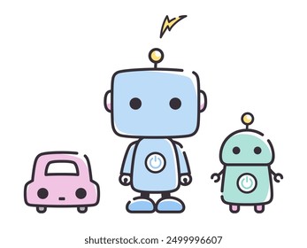 Simple line cute robot illustration