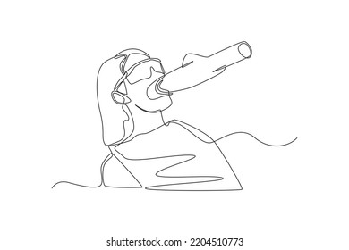 A simple line, depicting a woman checking the condition of her teeth to the dentist. Simple line, Simple continuous line.