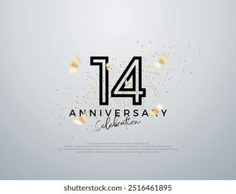 Simple line design for 14th anniversary celebration. Premium vector for poster, banner, celebration greeting.