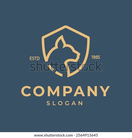 Simple Line Design Cat Shield Vector Illustration can be used for Technology Security Logo.
