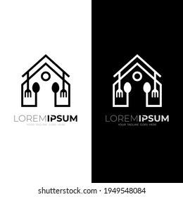 Logo de diseño de línea simple con restaurante, vector de logotipo de casa