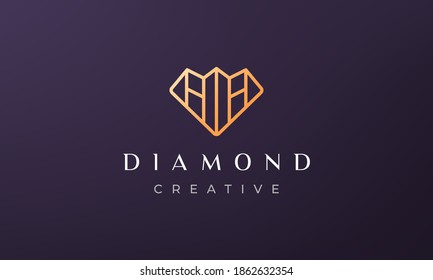 logotipo de diamante de línea simple en un estilo moderno y lujoso con color dorado
