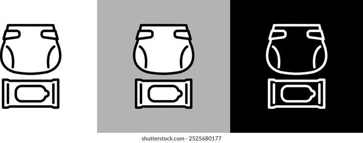 Simple line diapers and baby wipes vector icon.