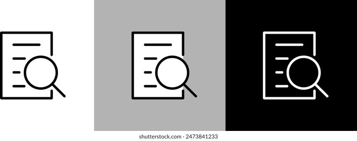 Simple line document and magnifying glass vector icon.