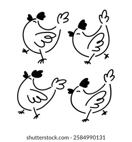 simple line doodle chicken collection vector