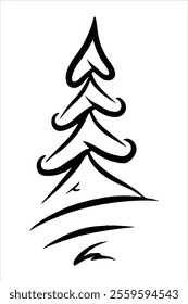 simple line doodle of a winter christmas tree silhouette vector. perfect for holiday designs, decorations, cards, and digital art projects. minimal, clean, and festive graphic illustration.