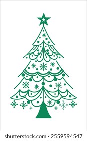simple line doodle of a winter christmas tree silhouette vector. perfect for holiday designs, decorations, cards, and digital art projects. minimal, clean, and festive graphic illustration.