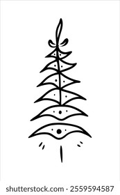 simple line doodle of a winter christmas tree silhouette vector. perfect for holiday designs, decorations, cards, and digital art projects. minimal, clean, and festive graphic illustration.