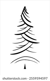 simple line doodle of a winter christmas tree silhouette vector. perfect for holiday designs, decorations, cards, and digital art projects. minimal, clean, and festive graphic illustration.