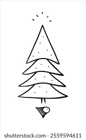 simple line doodle of a winter christmas tree silhouette vector. perfect for holiday designs, decorations, cards, and digital art projects. minimal, clean, and festive graphic illustration.