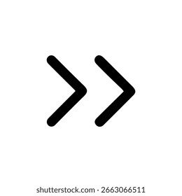 Icono de signo de navegación de dirección hacia adelante de doble flecha de línea simple