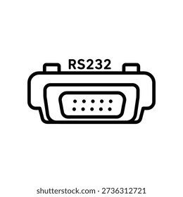 Simple line drawing of a 9-pin RS232 connector with text label