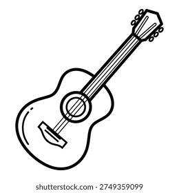 Simple line drawing of an acoustic guitar on white background icon