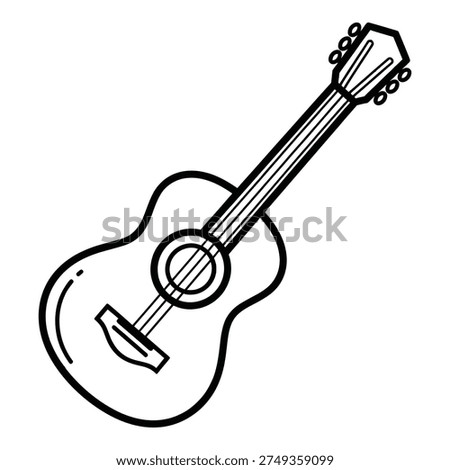 Simple line drawing of an acoustic guitar on white background icon