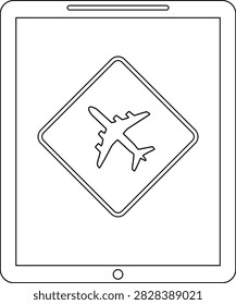 A simple line drawing of an airplane symbol within a diamond shape displayed on a tablet screen.