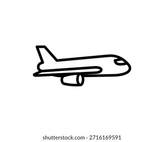 Un simple dibujo de línea de un avión, que simboliza los viajes y el transporte.