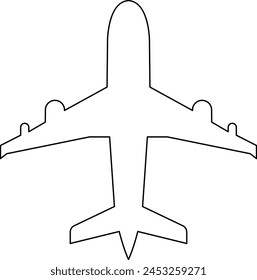 Simple line drawing of an airplane from a top-down view.