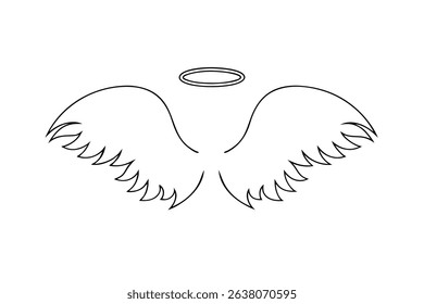 Simple line drawing of angel wings and halo