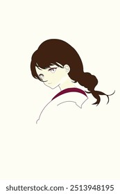 A simple line drawing of an anime woman with long hair. cool face felling like mystery girl. wallpaper, art, anime, banner, sketch people. Vector illustration.