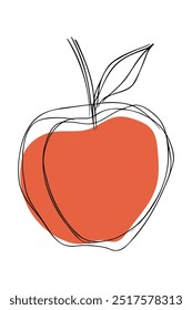 Simple line drawing of an apple in shades of red.