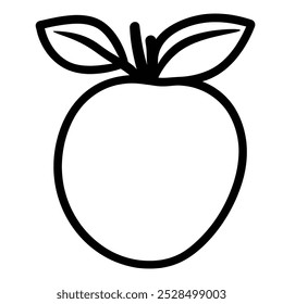 A simple line drawing of an apple with two leaves on top.