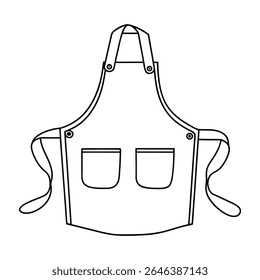 Um simples desenho em linha de um avental com dois bolsos e gravatas, adequado para atividades de cozinha, jardinagem ou artesanato.