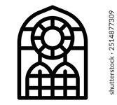 Simple line drawing of an arched window with a geometric design, suitable for projects related to architecture, design, and history