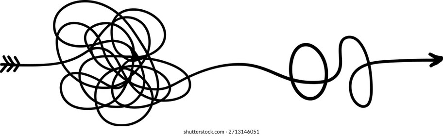 Um simples desenho de linha de uma seta com um eixo entrelaçado e torcido