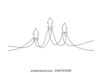 A simple line drawing of arrows moving in both upward and downward directions line with vector illustration on white background.