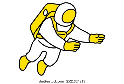 Simple line drawing of an astronaut floating with outstretched hand, isometric illustration, Vector Illustration
