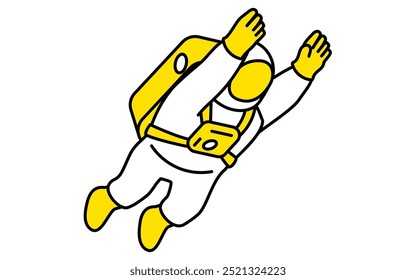 Simple line drawing of an astronaut floating with outstretched hand, isometric illustration, Vector Illustration