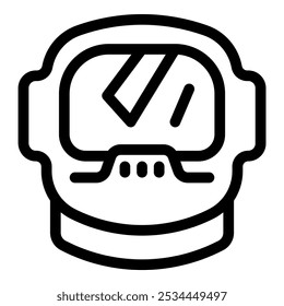 Simple line drawing of an astronaut helmet with a glass visor reflecting light, perfect for representing space exploration