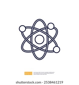 A simple line drawing of an atom, featuring a central nucleus surrounded by orbiting electrons, symbolizing scientific concepts in physics and chemistry.