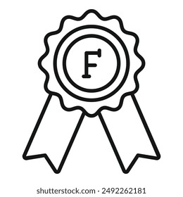 Simple line drawing of an award ribbon featuring the letter 'f' to represent first place