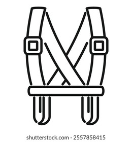 Simple line drawing of a baby harness with straps and buckles for carrying a child