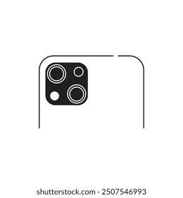 Simple line drawing of the back of a smartphone featuring a prominent camera bump with four lenses