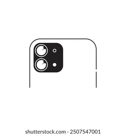 Simple line drawing of the back of a smartphone featuring a prominent camera bump with four lenses