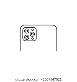 Simple line drawing of the back of a smartphone featuring a prominent camera bump with four lenses