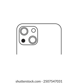 Simple line drawing of the back of a smartphone featuring a prominent camera bump with four lenses