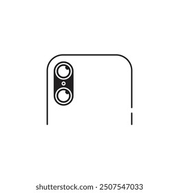 Simple line drawing of the back of a smartphone featuring a prominent camera bump with four lenses