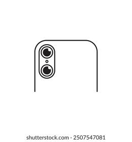 Simple line drawing of the back of a smartphone featuring a prominent camera bump with four lenses