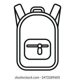 Simple line drawing of a backpack featuring adjustable shoulder straps and a front pocket
