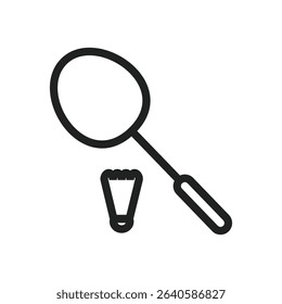A simple line drawing of a badminton racket and shuttlecock, positioned slightly apart.  The design is clean and minimalist.