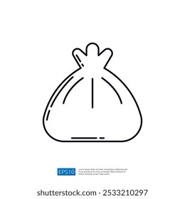 A simple line drawing of a bag, typically representing a sack or pouch, often used for carrying items or as a symbol for waste disposal.